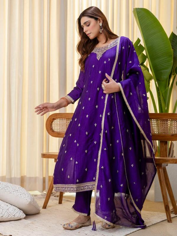 VP 9718 P Embroidered with Sequins Anarkali Kurta Pant Dupatta Set